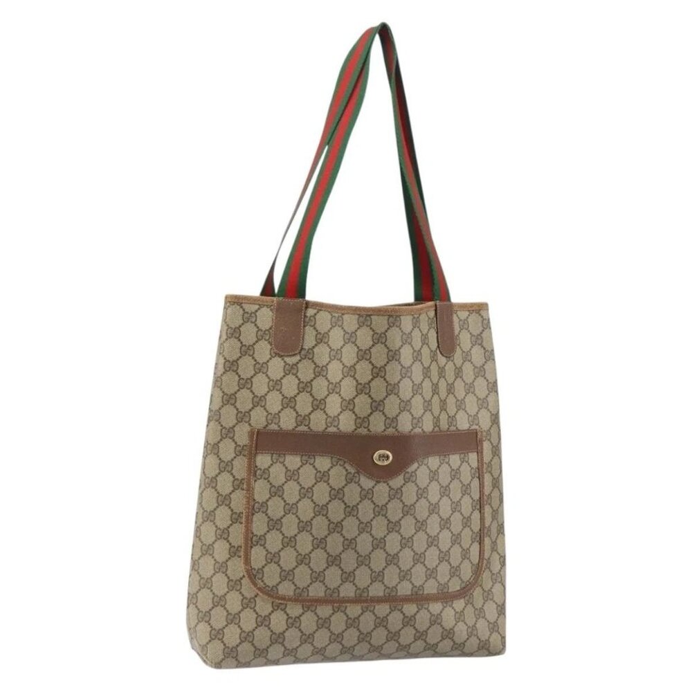 GUCCI GG Supreme Web Sherry Line Tote Bag PVC Beige Red 89 02 003 Auth ep12439 - Picture 3 of 15